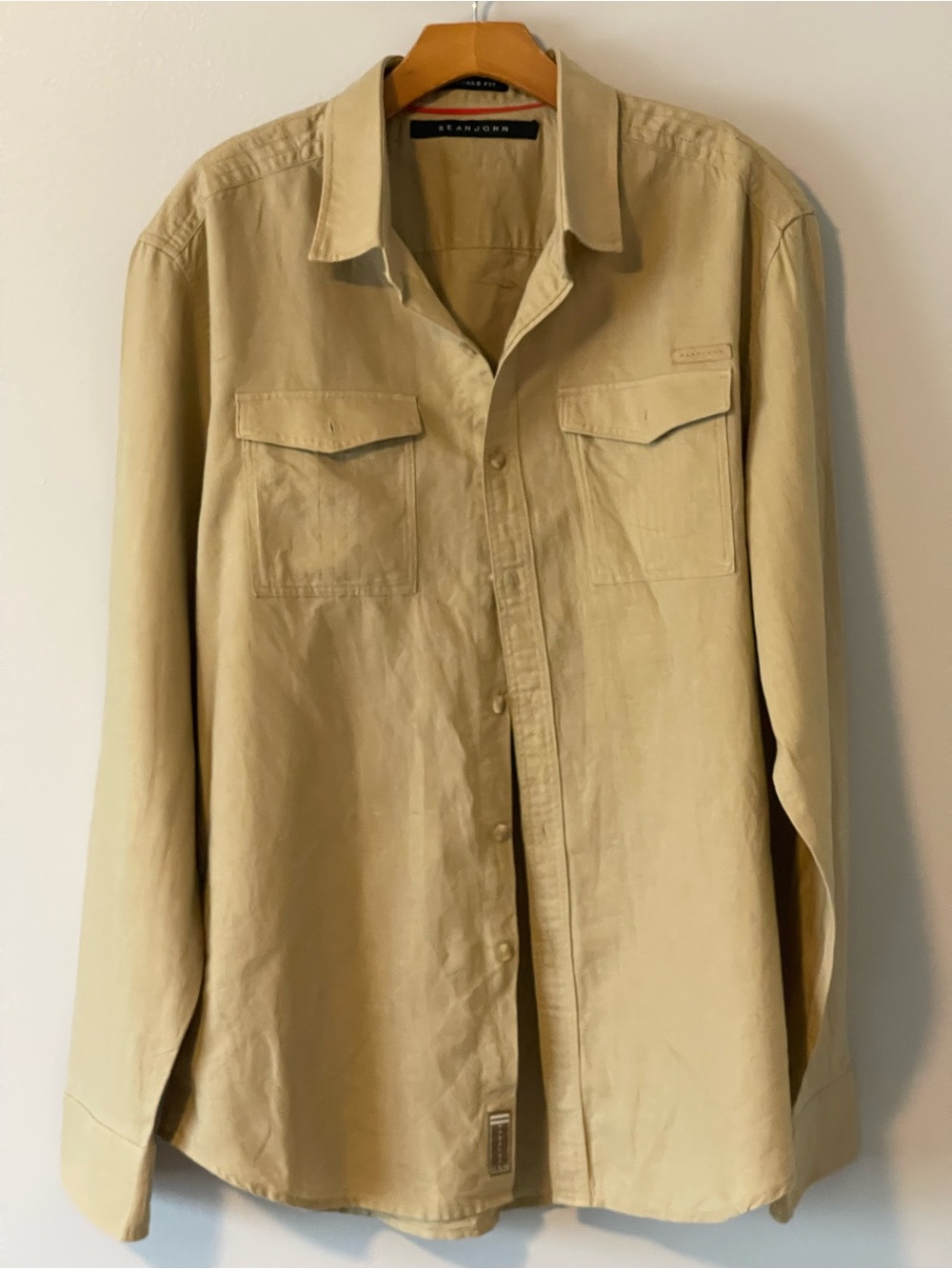 Sean John Men's Light Tan Button-Front Casual Shirt Jacket